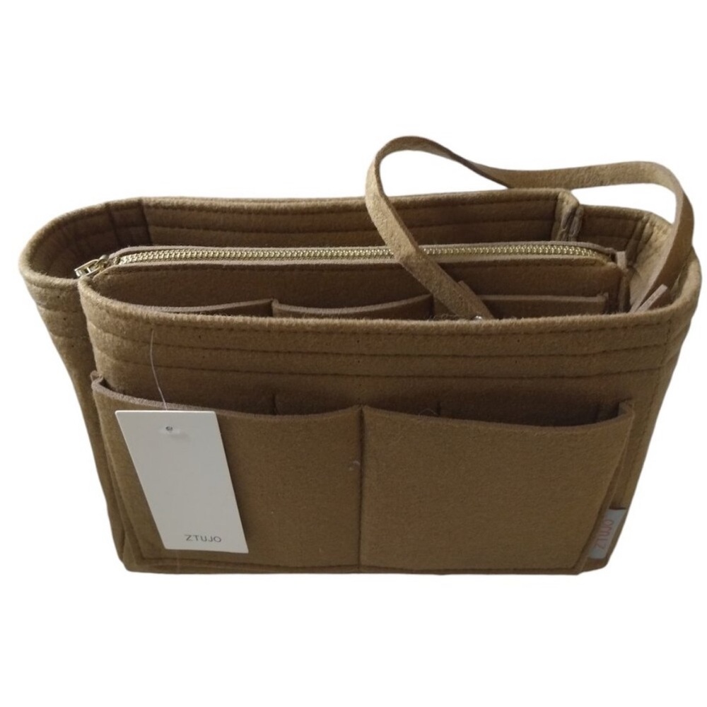 ZTUJO Felt Purse Organizer Bag In Bag Tote Handbag Beige Utility Pockets NEW